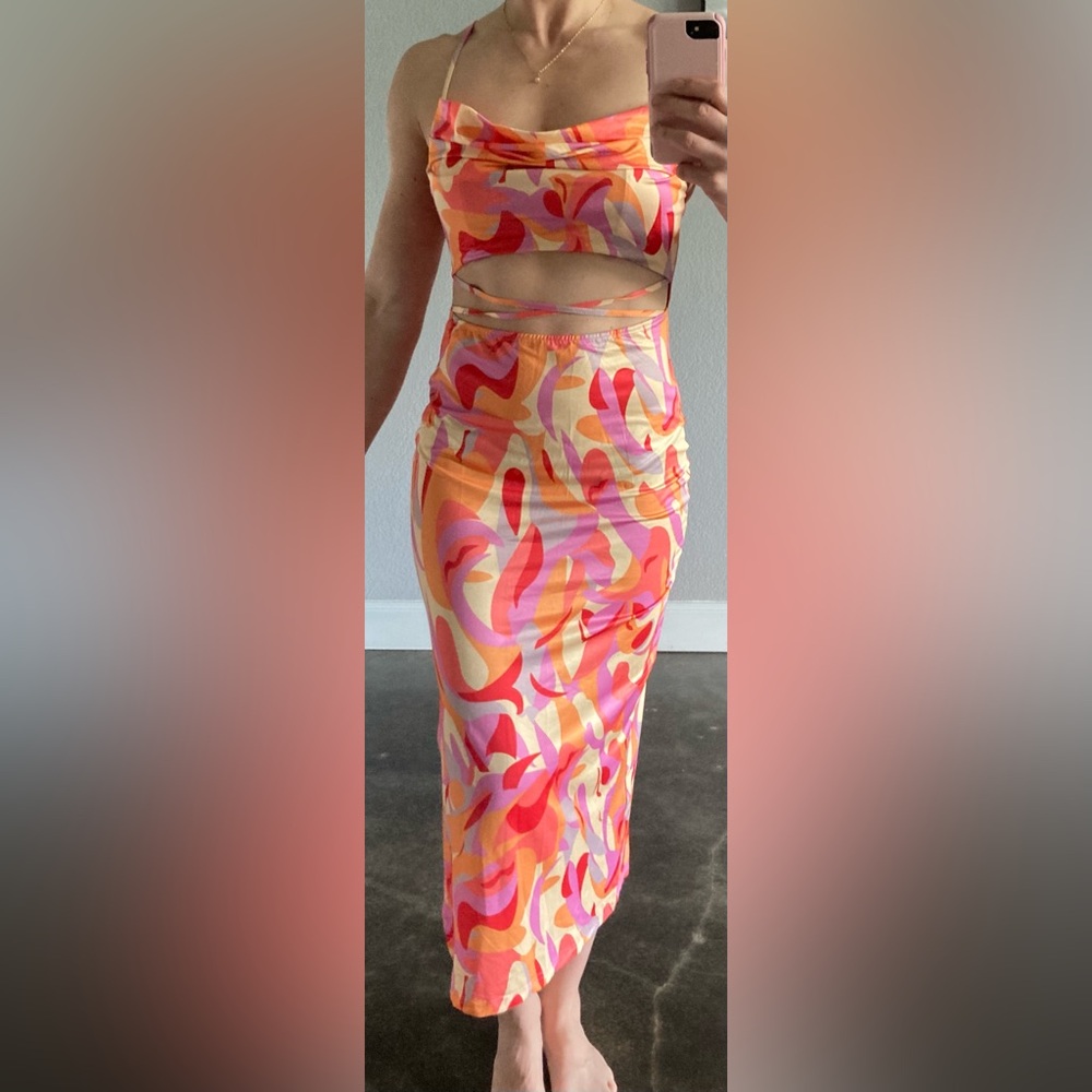 Hello Molly Pink and Orange MIDI Dress 👗 Size 6 - Picture 2 of 12